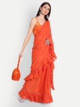 Orange Frill Saree