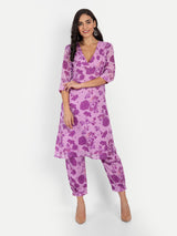 Purple Bird Print Kurta Set