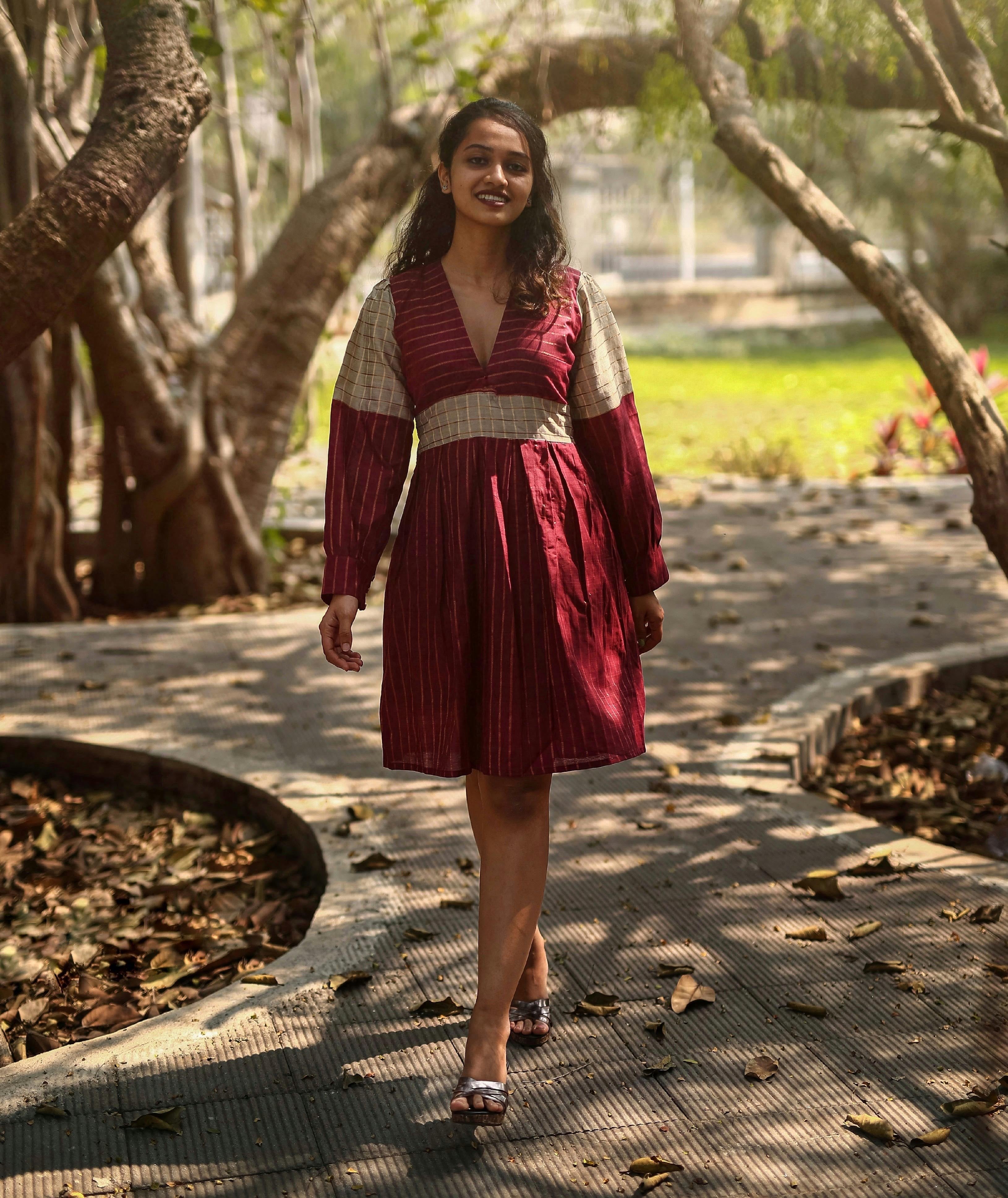 Maroon Fit And Flare Dress