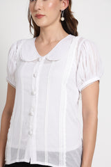 Peter Pan Collar Crochet Button Shirt