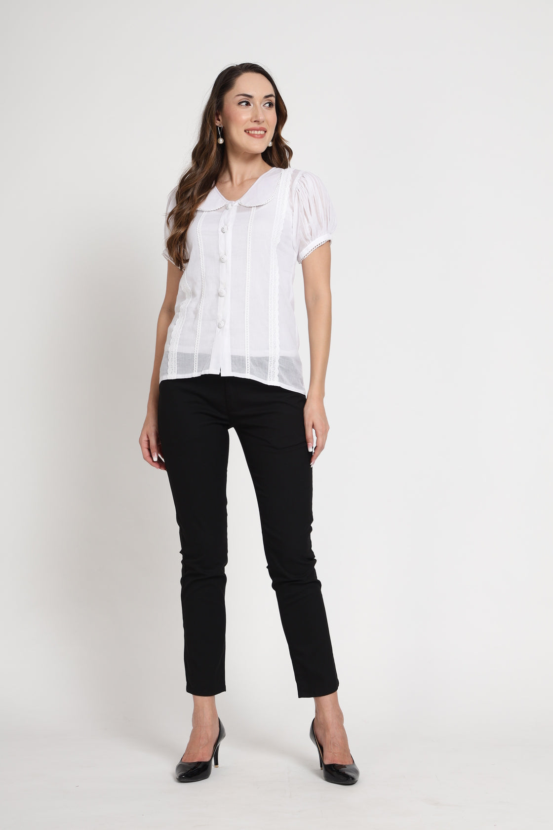 Peter Pan Collar Crochet Button Shirt