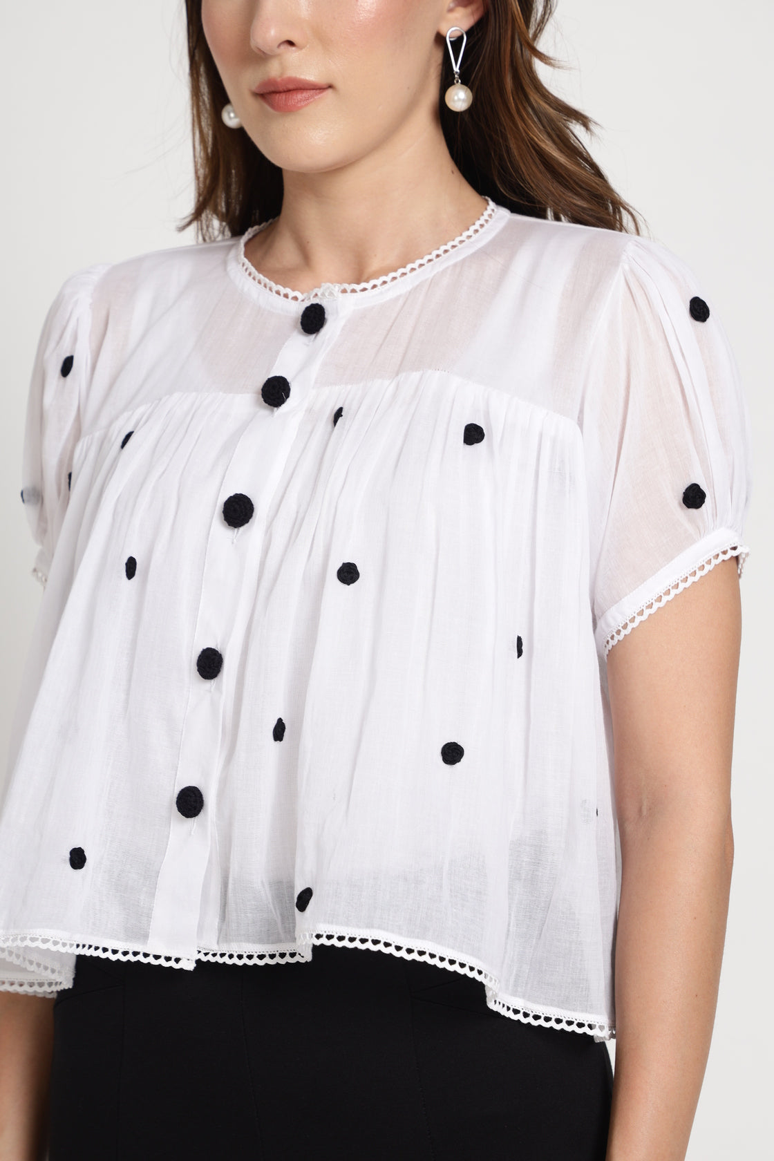 White Rose Hand Embroidered Crop Top
