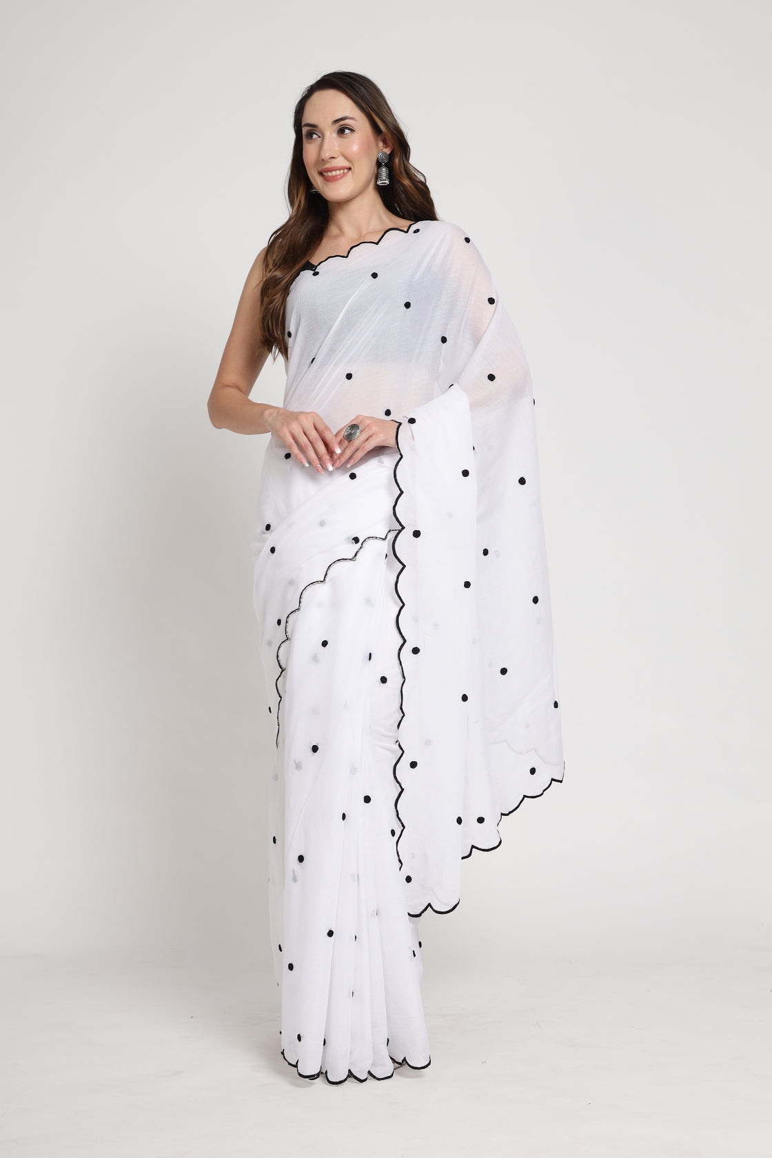 White Rose Embroidered Saree