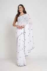 White Rose Embroidered Saree