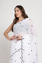 White Rose Embroidered Saree