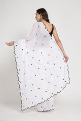 White Rose Embroidered Saree
