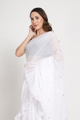 White Frill Saree With Sequence