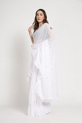 White Frill Saree With Sequence
