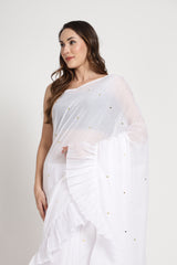 White Frill Saree With Sequence