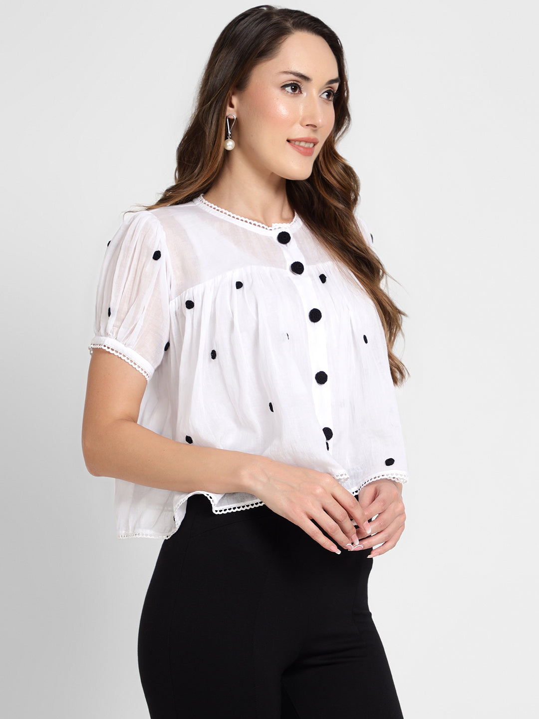 White polka embroidery shirt