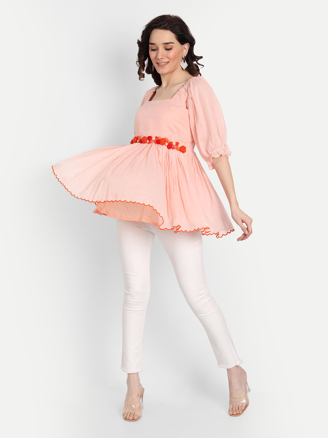 Peach Crochet Flowers Top