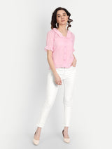 Baby Pink Pleated Lace Collar Shirt