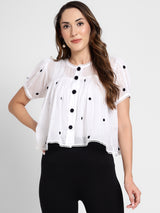 White polka embroidery shirt