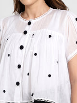 White polka embroidery shirt