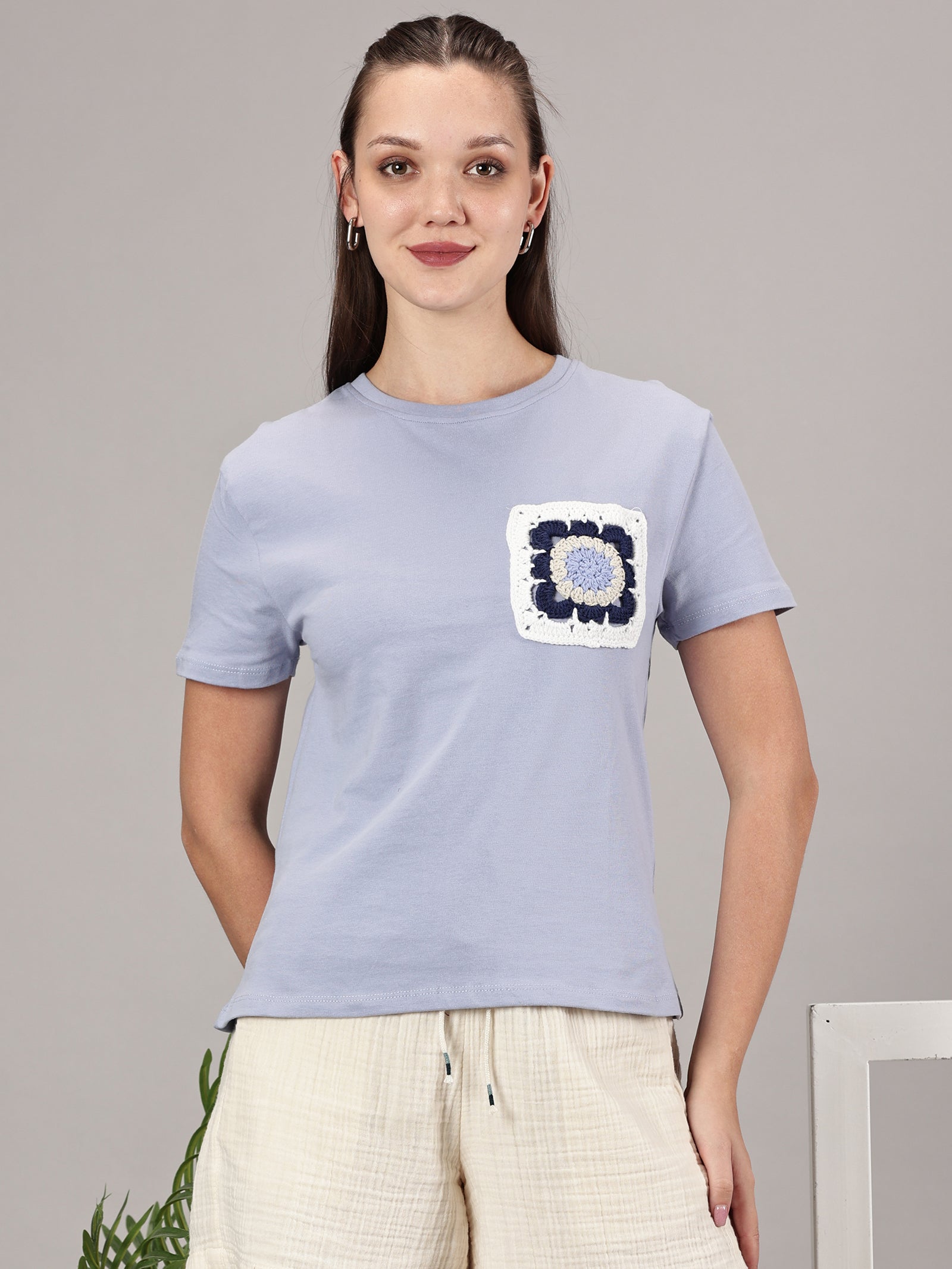 Blue crochet pocket T-shirt