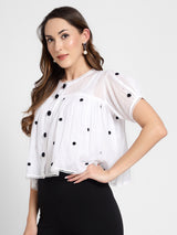 White polka embroidery shirt