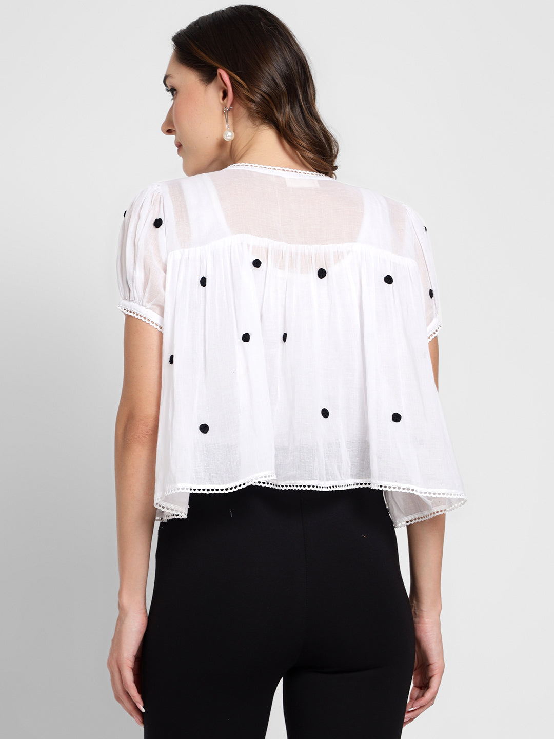White polka embroidery shirt