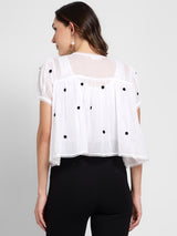 White polka embroidery shirt