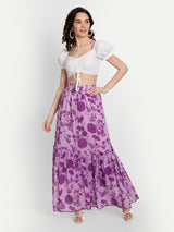 Bird Print Purple Ruffle Skirt