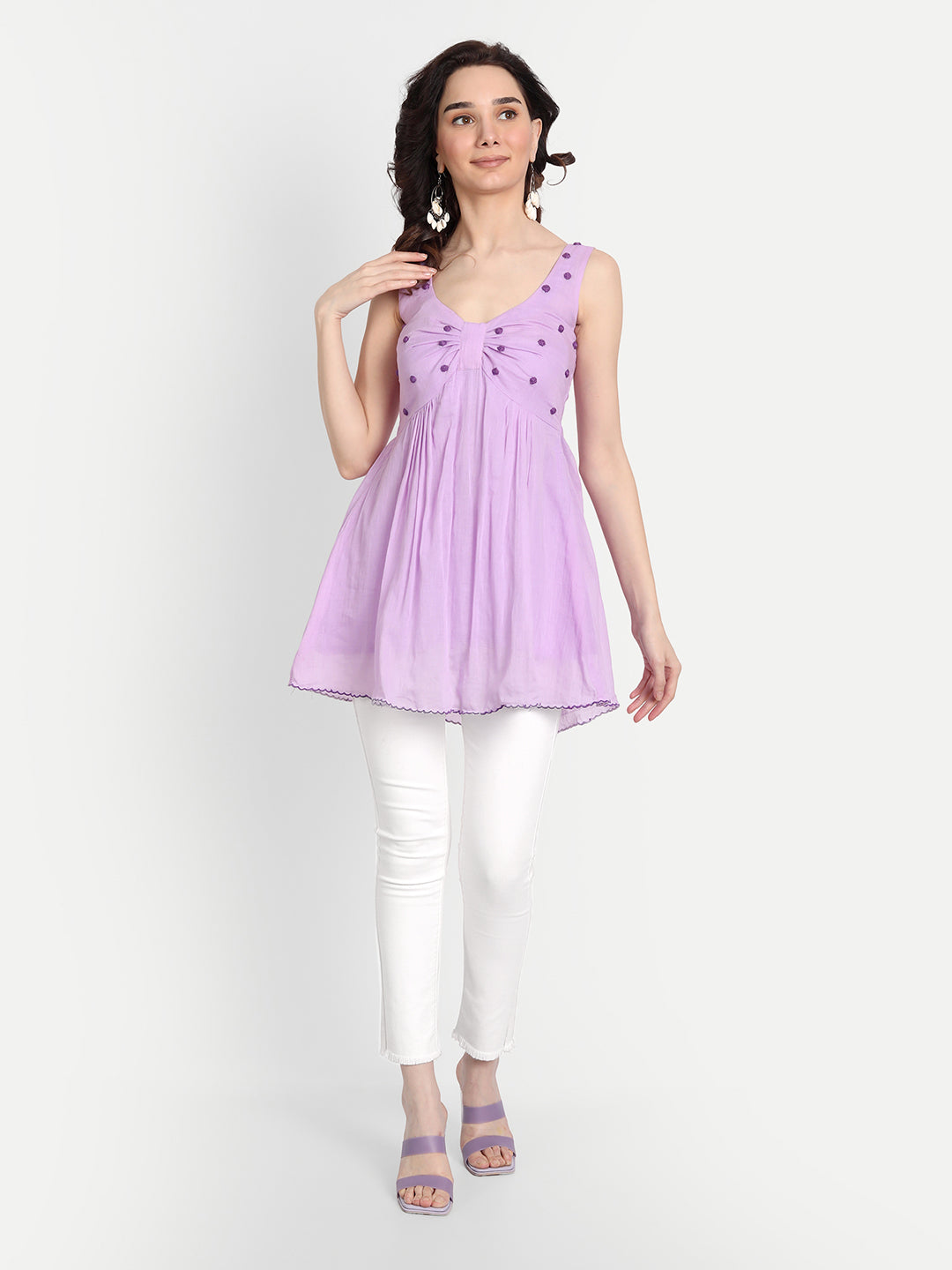 Lavender Bow Rose Hand Embroidery Top