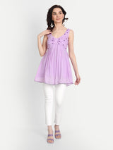 Lavender Bow Rose Hand Embroidery Top