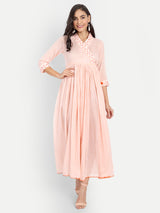 Peach French Knot Hand Embroidery Dress
