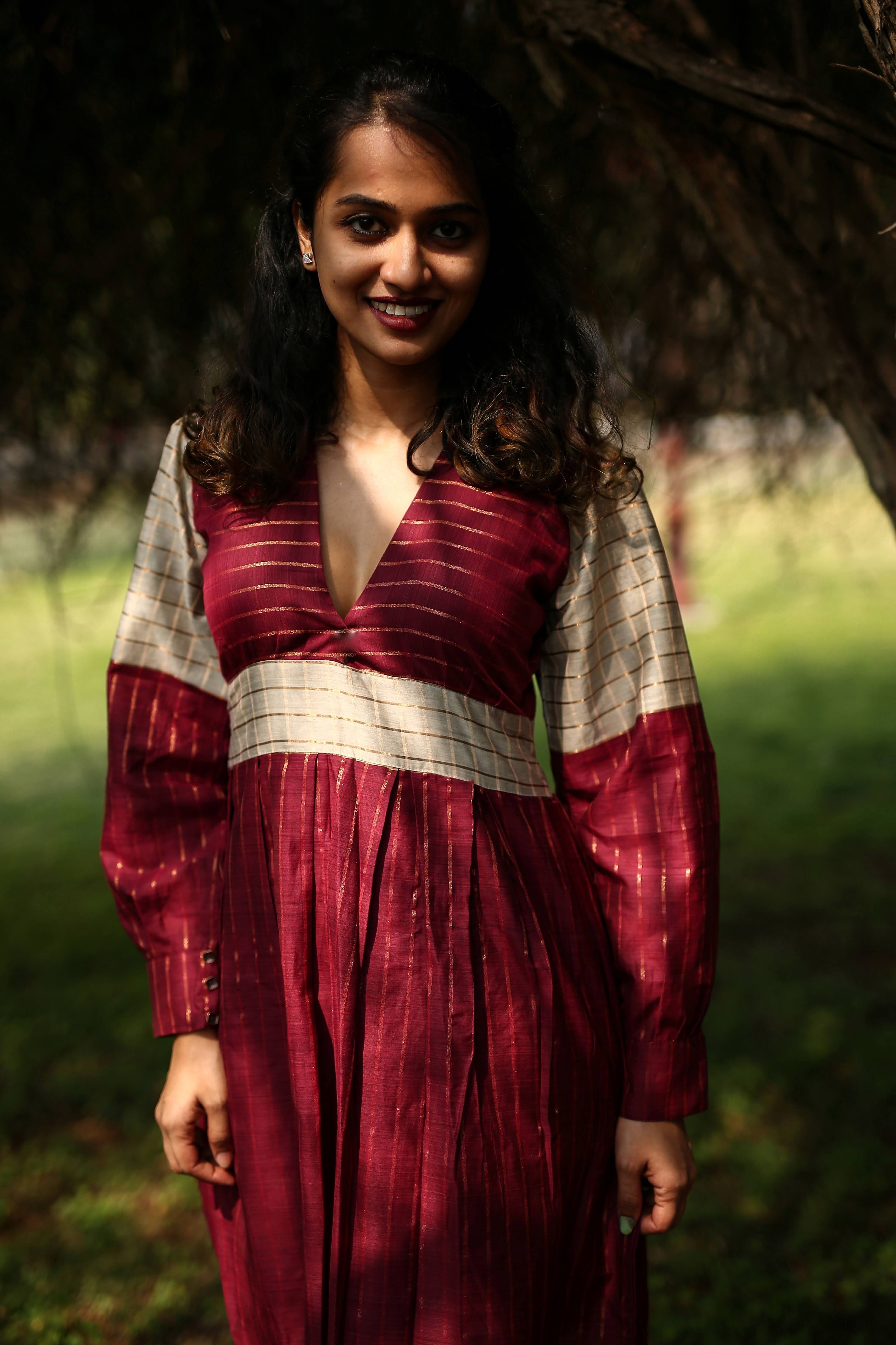 Maroon Fit And Flare Dress