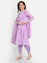 Lavender Flower Embroidery Kurta Set