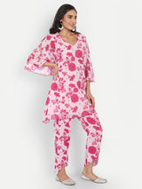 Pink Bird Print Kurta Set