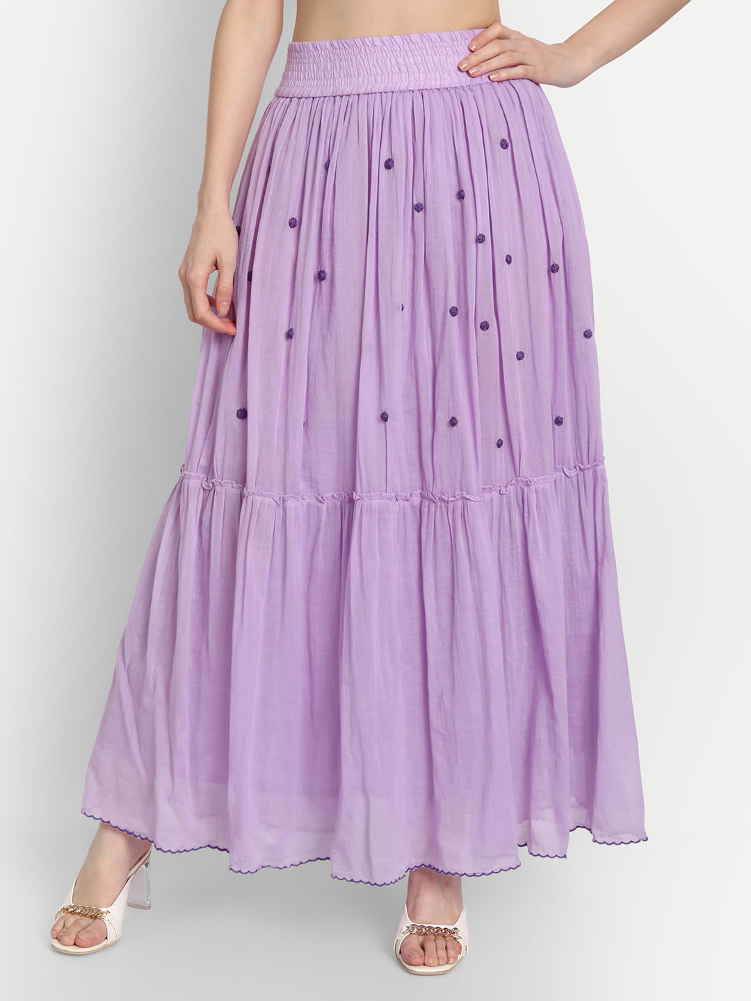 Lavender Rose Embroidery Ruffle Skirt