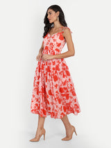 Strap Orange Bird Print Dress