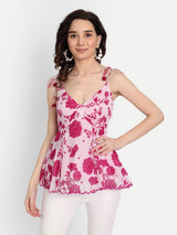 Bird Print Pink Strap Top