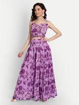 Purple Bird Print Plazoo Saree And Blouse