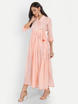 Peach French Knot Hand Embroidery Dress