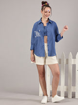 Indigo kantha hand embroidery oversized  pocket  shirt