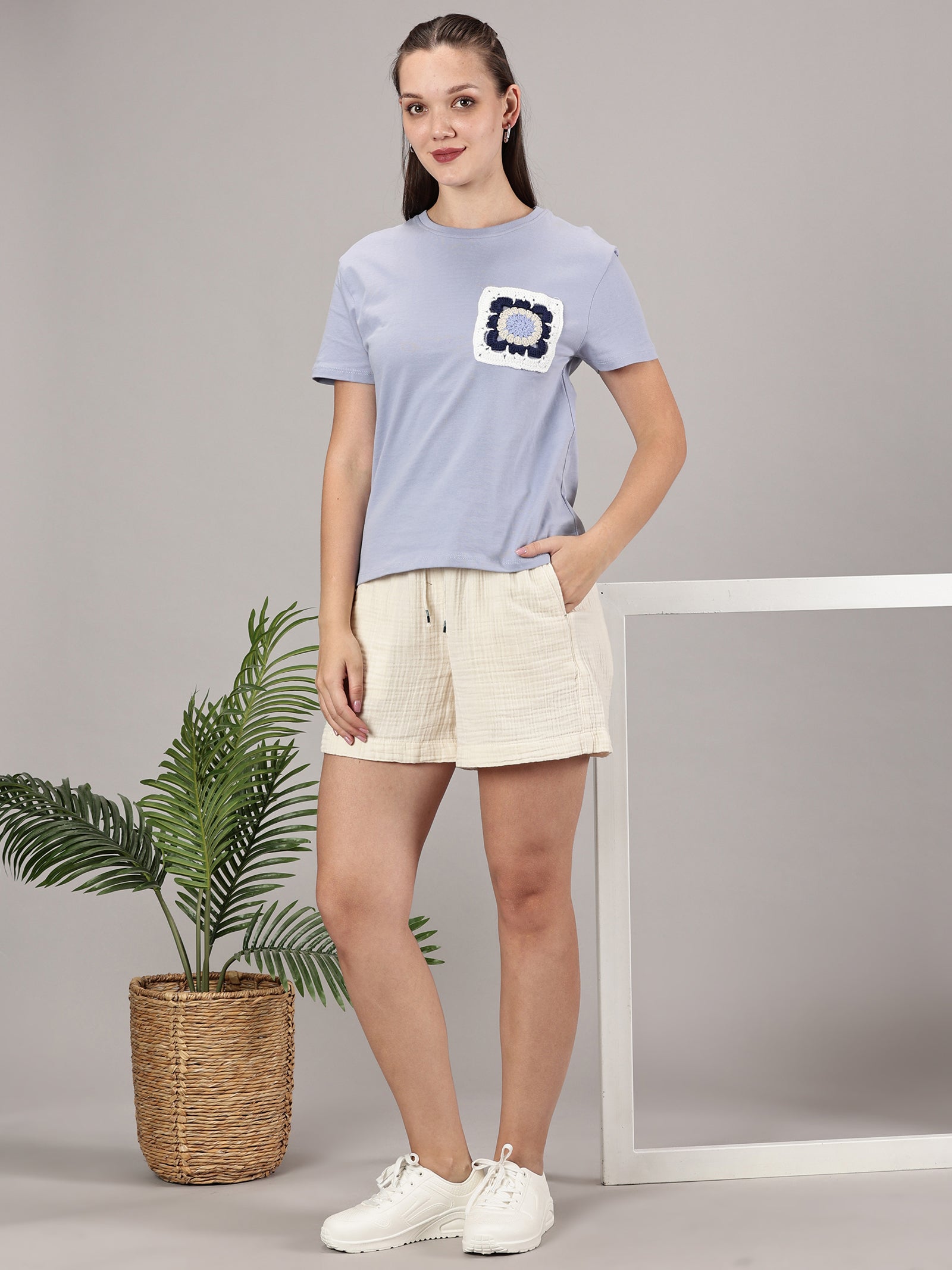 Blue crochet pocket T-shirt