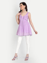 Lavender Bow Rose Hand Embroidery Top