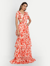 Orange Bird Print Gharara Saree And Blouse