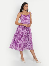 Strap Purple Bird Print Dress