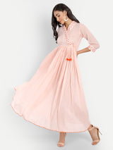 Peach French Knot Hand Embroidery Dress