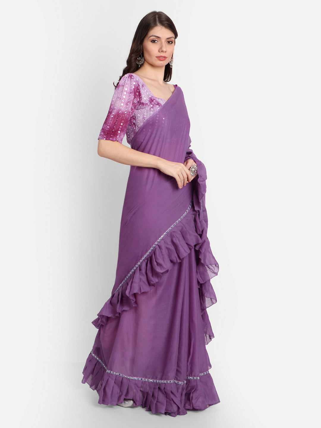 Purple Frill Saree