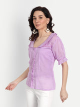 Lavender Pleated Lace Collar Shirt