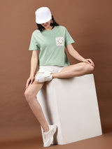 Beige Crochet Pocket T-shirt