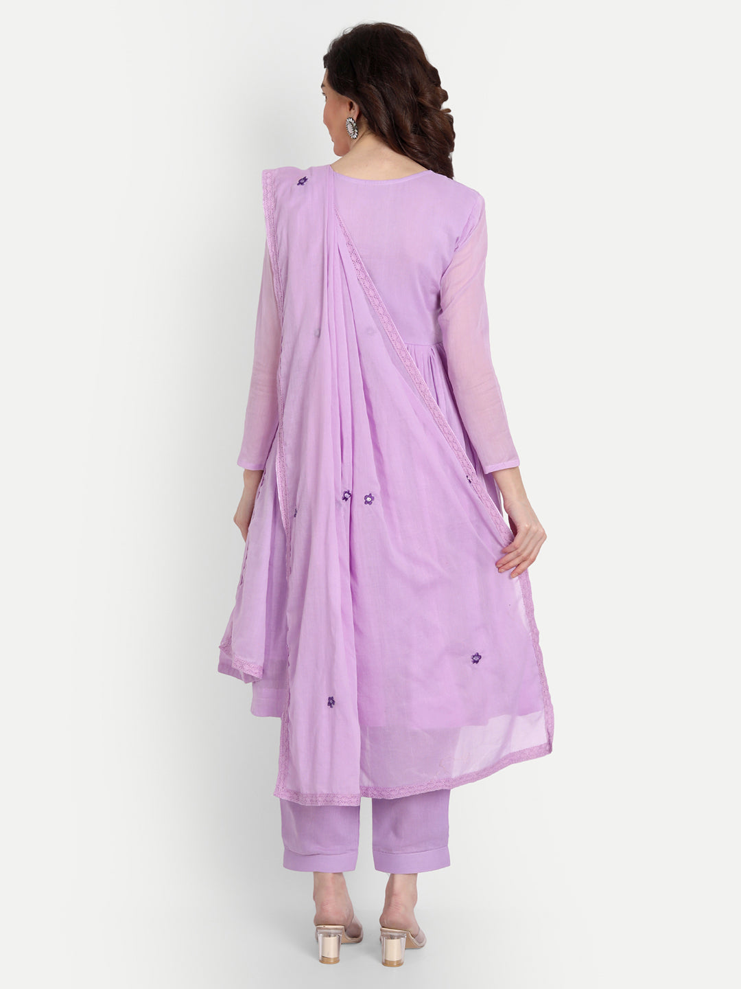Lavender Flower Embroidery Kurta Set