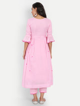Baby Pink heart Embroidery Kurta Set