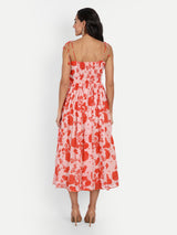 Strap Orange Bird Print Dress