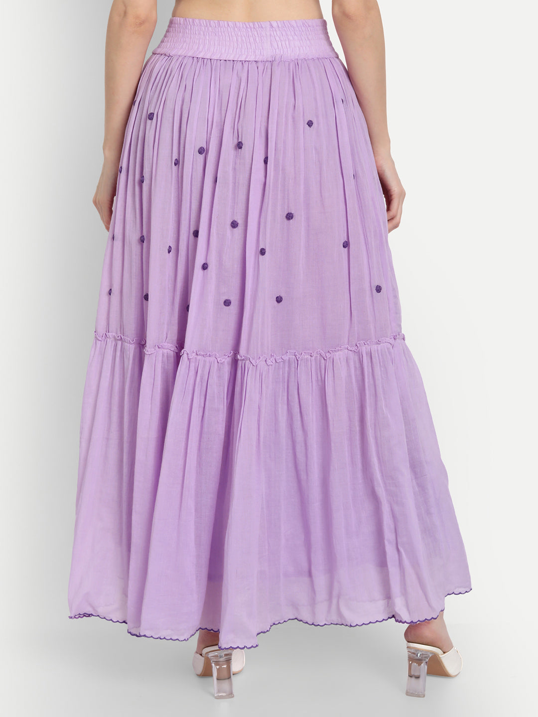 Lavender Rose Embroidery Ruffle Skirt