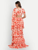 Orange Bird Print Gharara Saree And Blouse