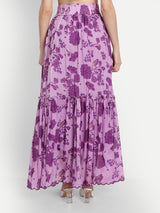 Bird Print Purple Ruffle Skirt