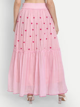 Baby Pink Heart Embroidery Ruffle Skirt
